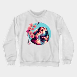 Tibetan Mastiff Blooms in Spring's Cherry Blossoms Crewneck Sweatshirt